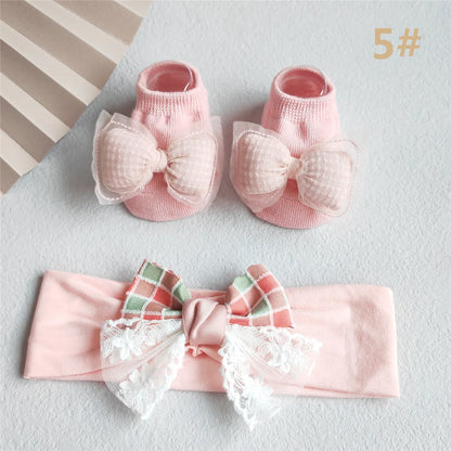 Lace Flower Baby Girl Headband Socks Set