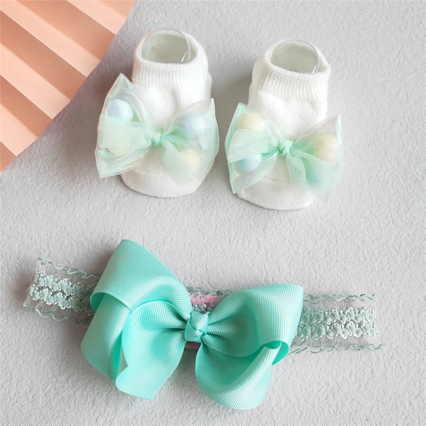 Lace Flower Baby Girl Headband Socks Set