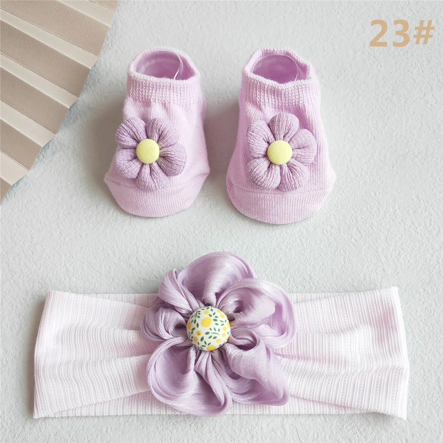 Lace Flower Baby Girl Headband Socks Set