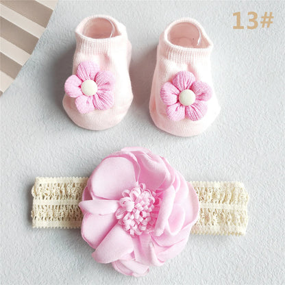 Lace Flower Baby Girl Headband Socks Set