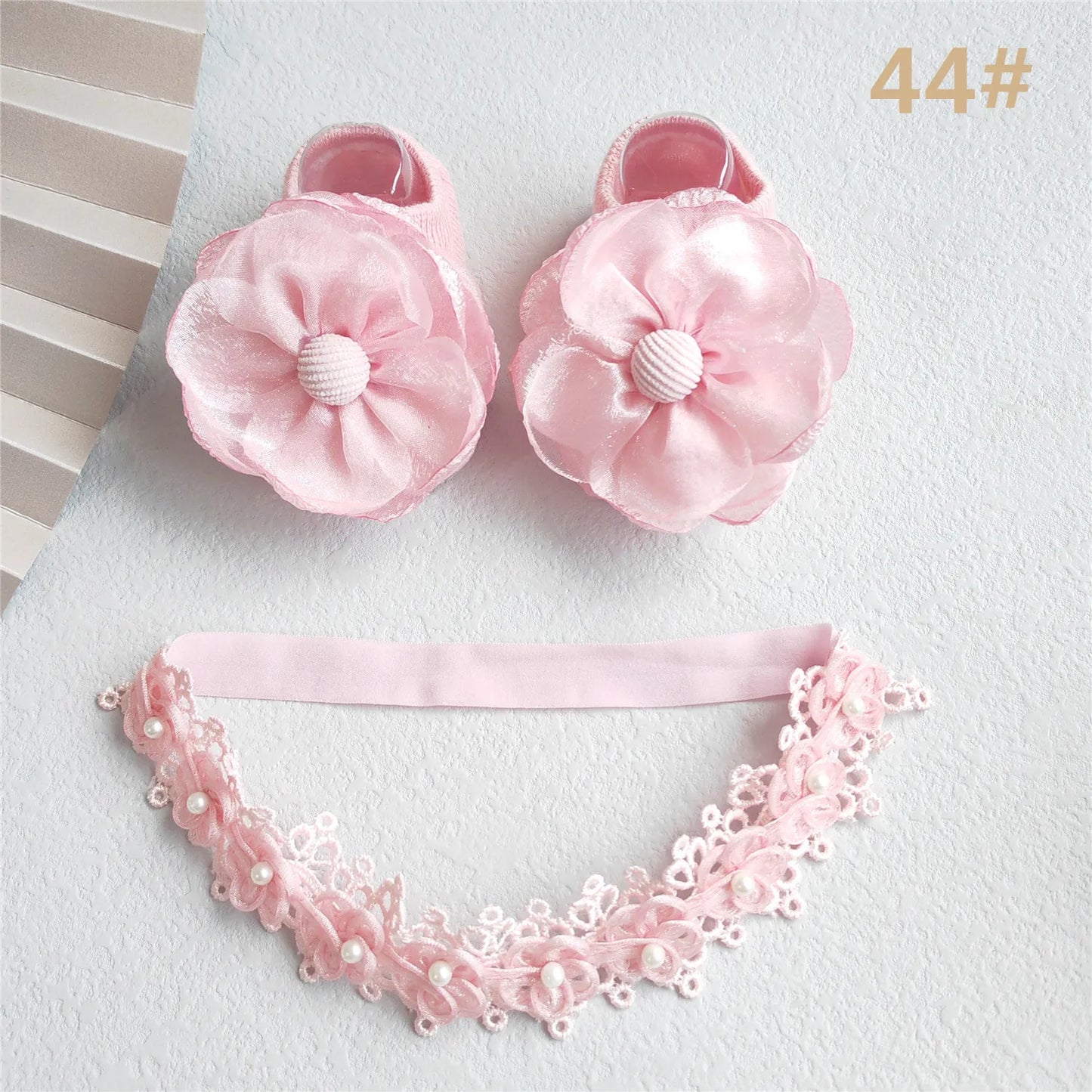 Lace Flower Baby Girl Headband Socks Set