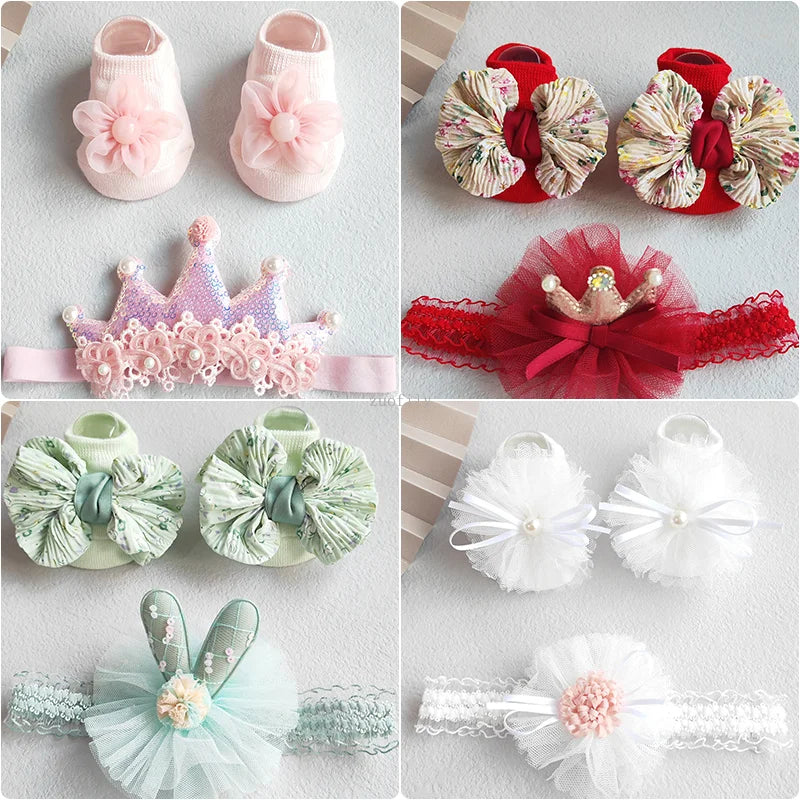 Lace Flower Baby Girl Headband Socks Set