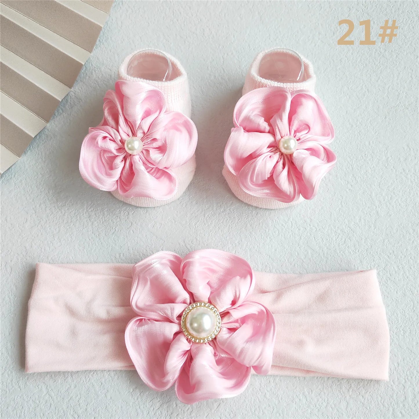 Lace Flower Baby Girl Headband Socks Set