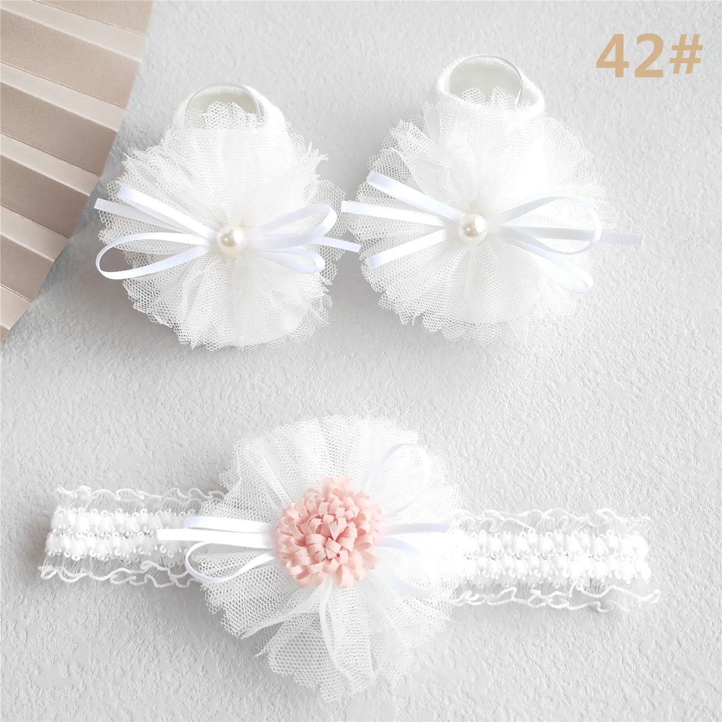 Lace Flower Baby Girl Headband Socks Set