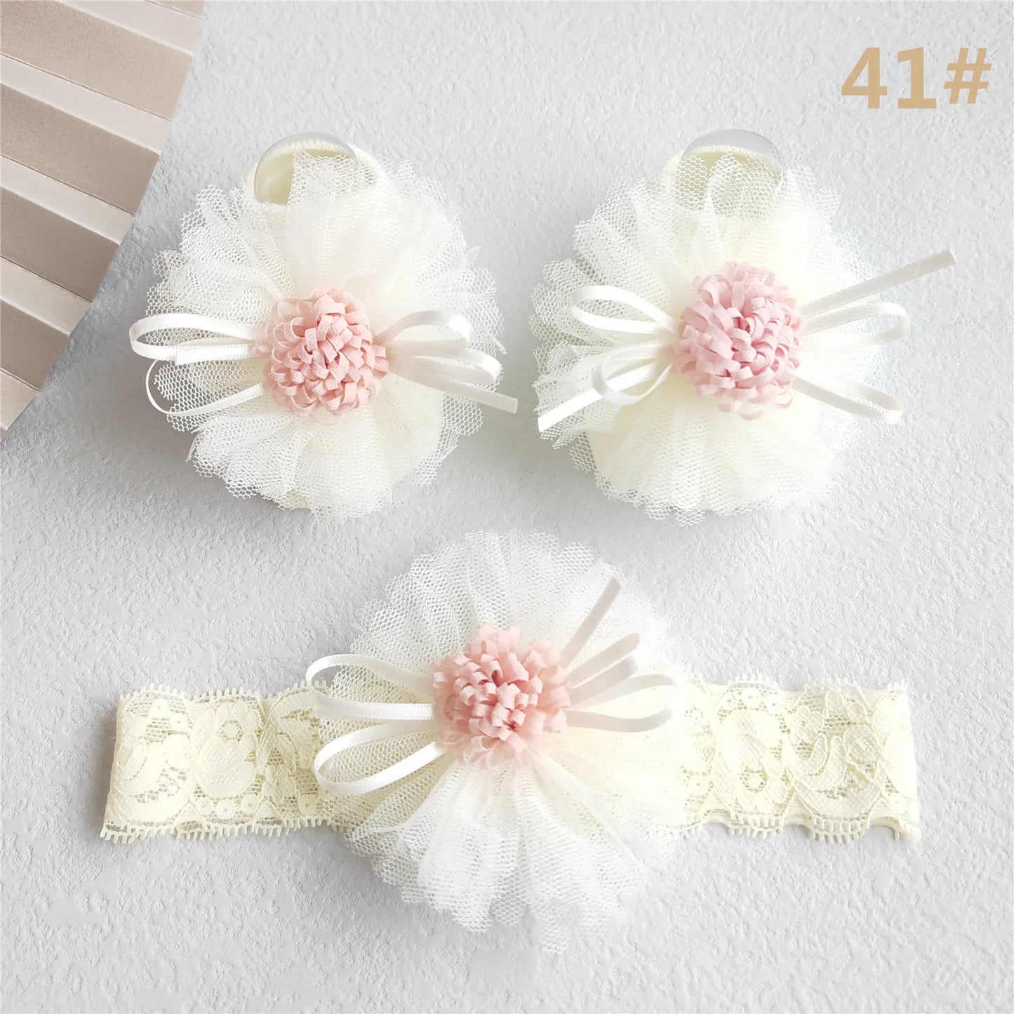 Lace Flower Baby Girl Headband Socks Set