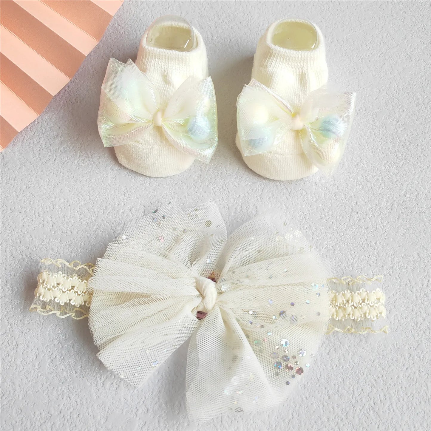 Lace Flower Baby Girl Headband Socks Set