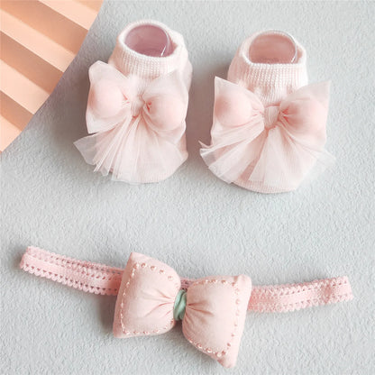 Lace Flower Baby Girl Headband Socks Set