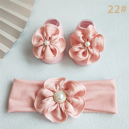 Lace Flower Baby Girl Headband Socks Set