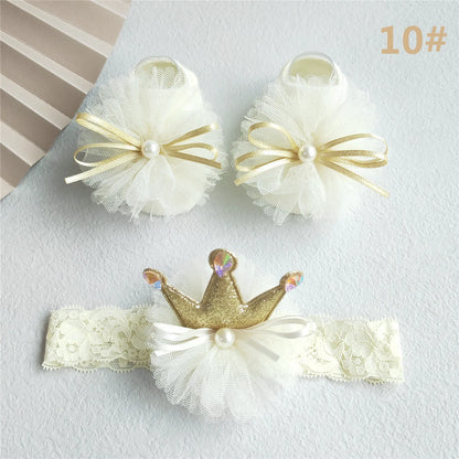 Lace Flower Baby Girl Headband Socks Set