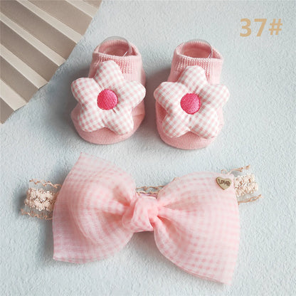 Lace Flower Baby Girl Headband Socks Set