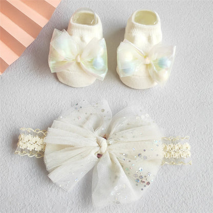 Lace Flower Baby Girl Headband Socks Set