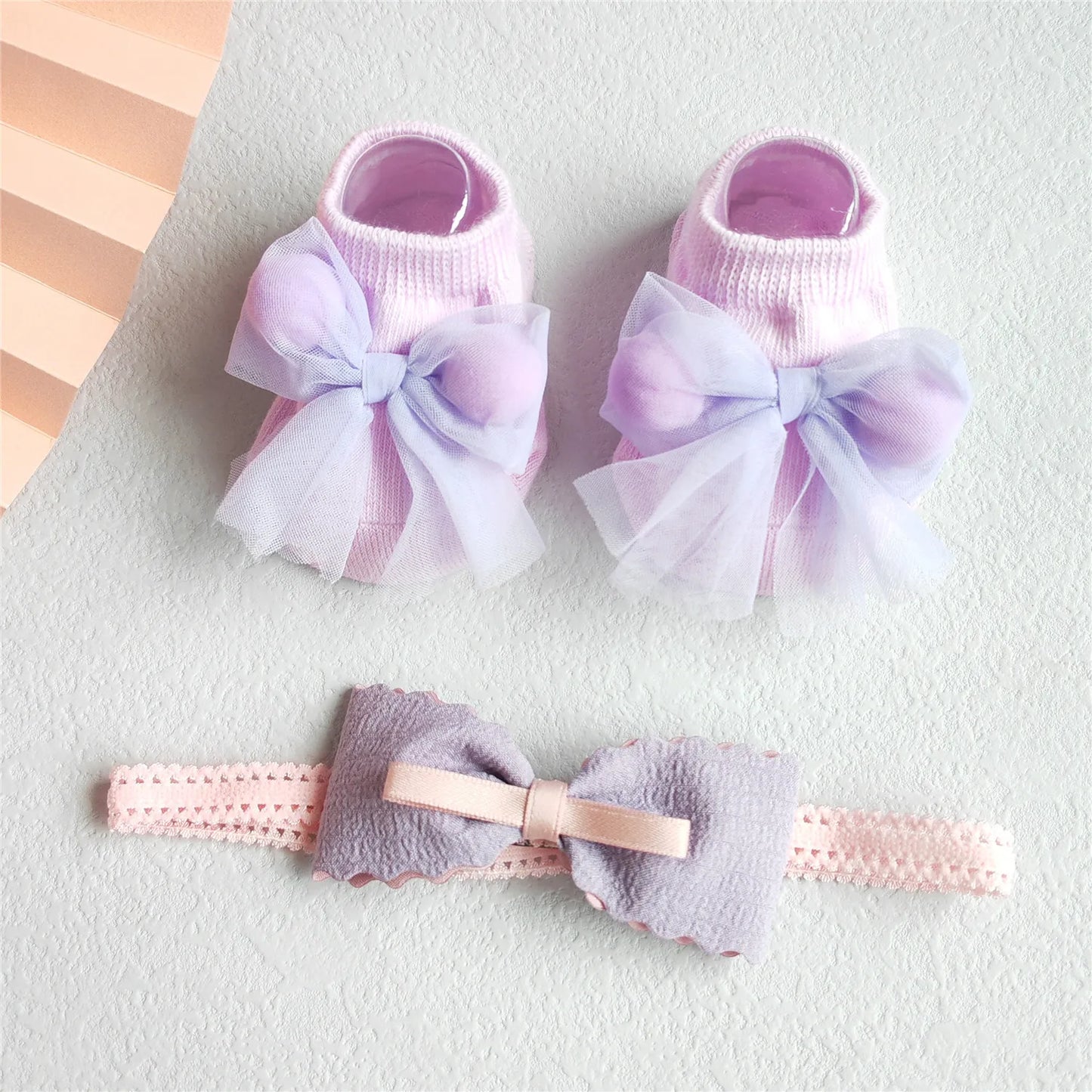 Lace Flower Baby Girl Headband Socks Set