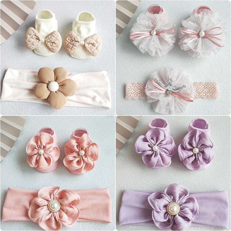 Lace Flower Baby Girl Headband Socks Set