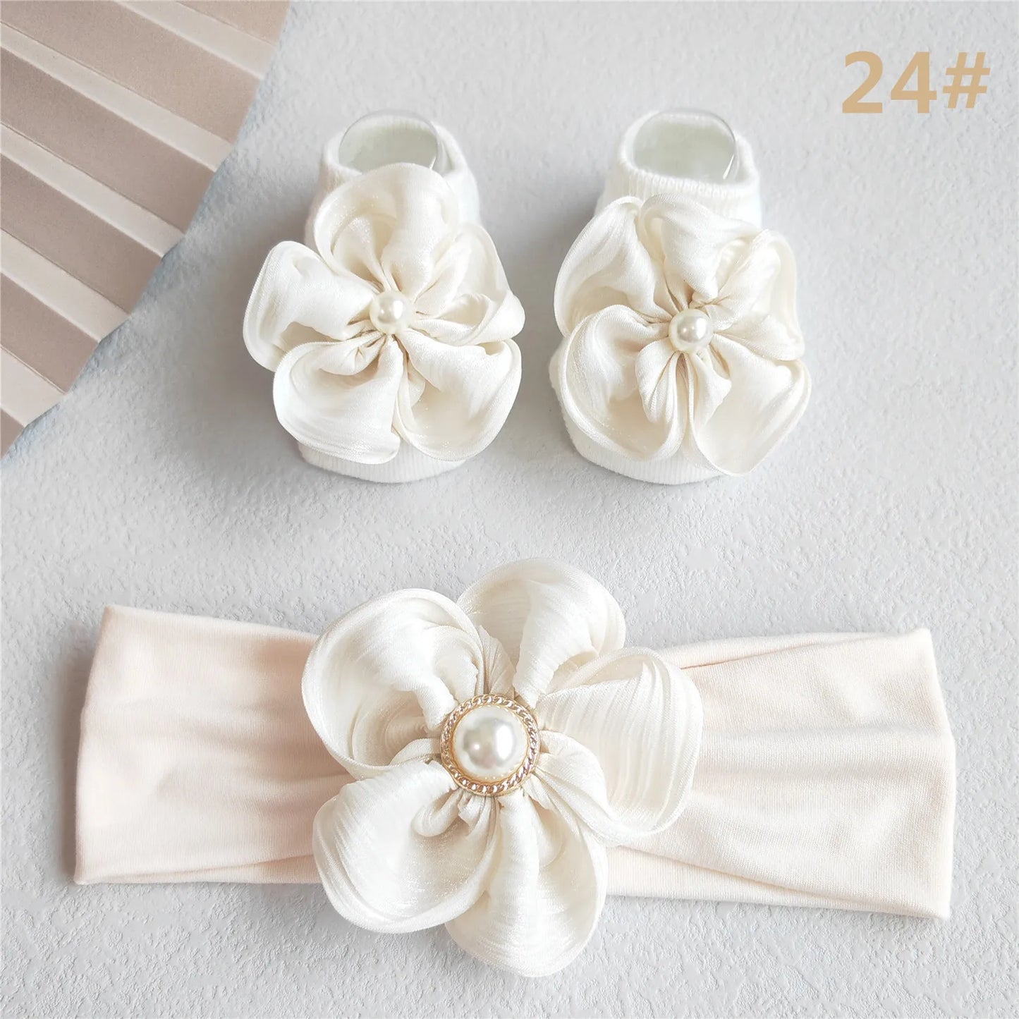 Lace Flower Baby Girl Headband Socks Set