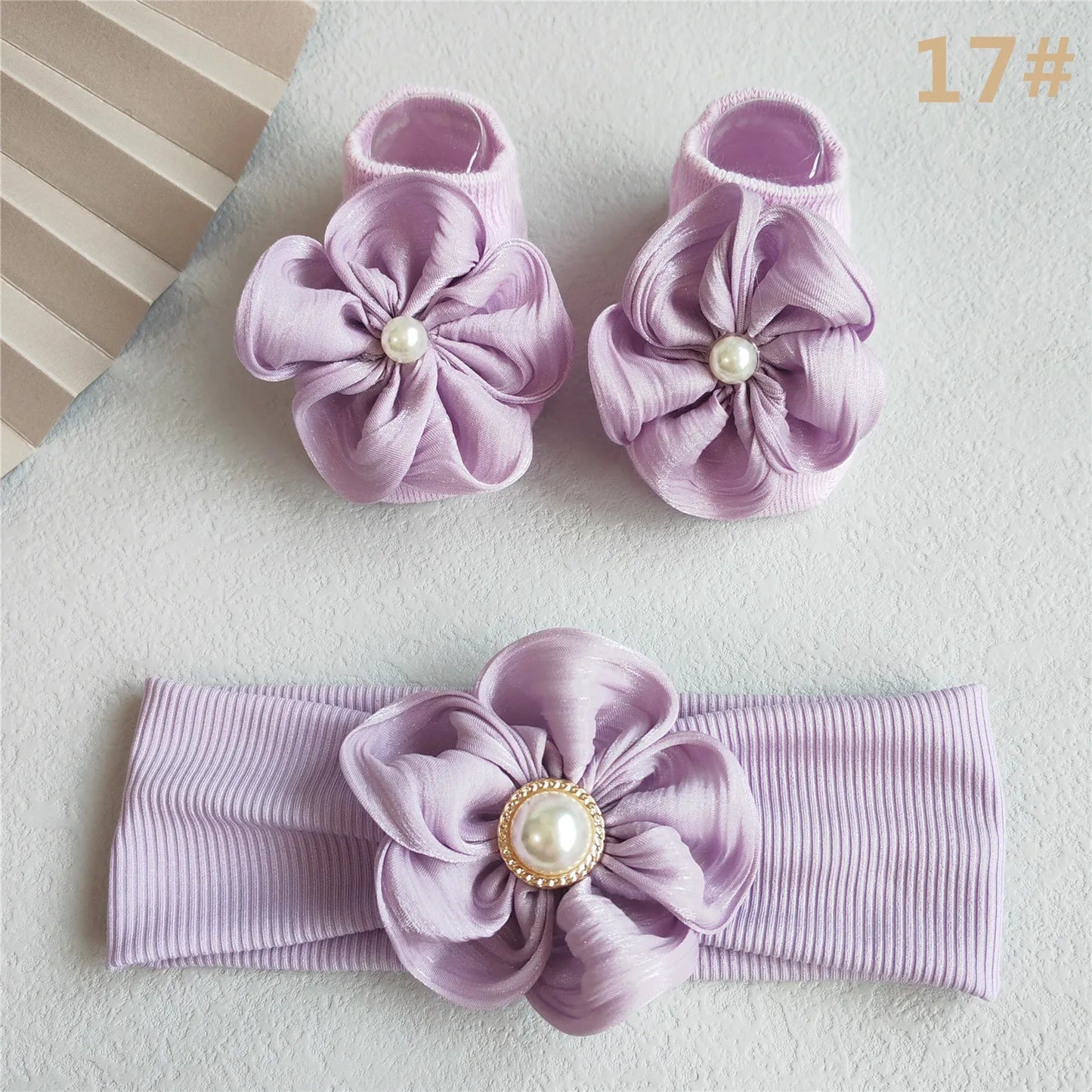 Lace Flower Baby Girl Headband Socks Set