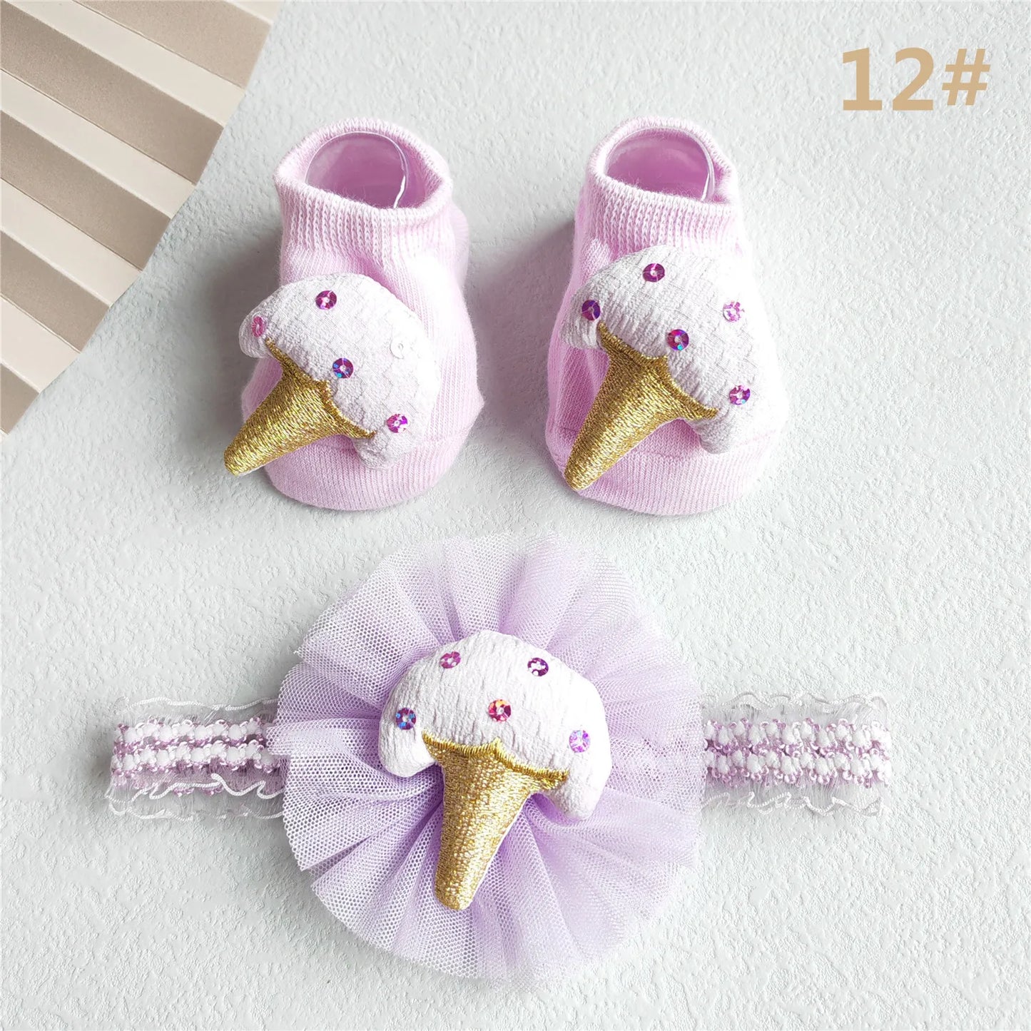 Lace Flower Baby Girl Headband Socks Set