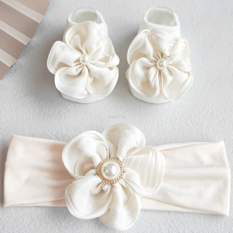 Lace Flower Baby Girl Headband Socks Set