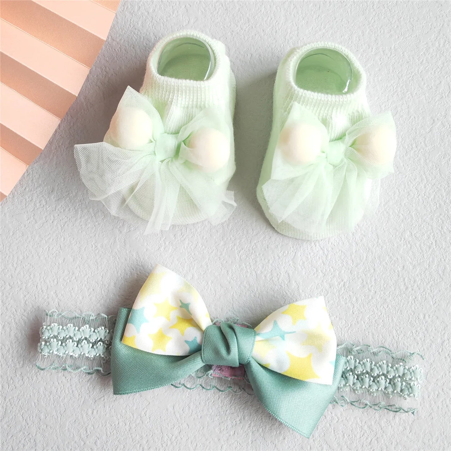 Lace Flower Baby Girl Headband Socks Set