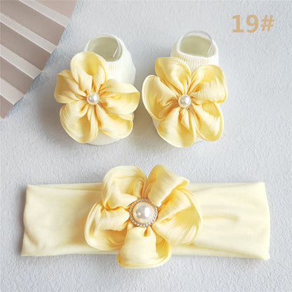 Lace Flower Baby Girl Headband Socks Set