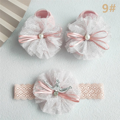 Lace Flower Baby Girl Headband Socks Set