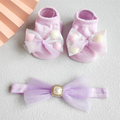 Lace Flower Baby Girl Headband Socks Set