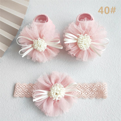 Lace Flower Baby Girl Headband Socks Set