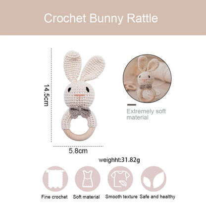 Baby Crochet Rattle Wooden Teether Toy