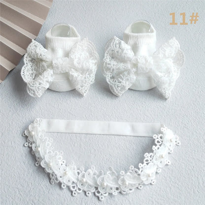 Lace Flower Baby Girl Headband Socks Set