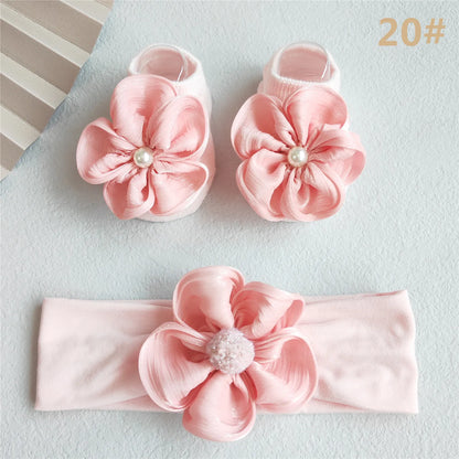 Lace Flower Baby Girl Headband Socks Set