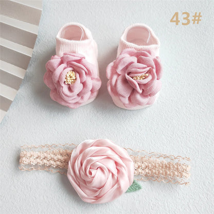 Lace Flower Baby Girl Headband Socks Set