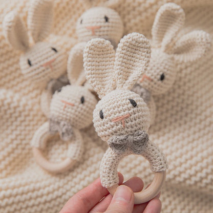 Baby Crochet Rattle Wooden Teether Toy